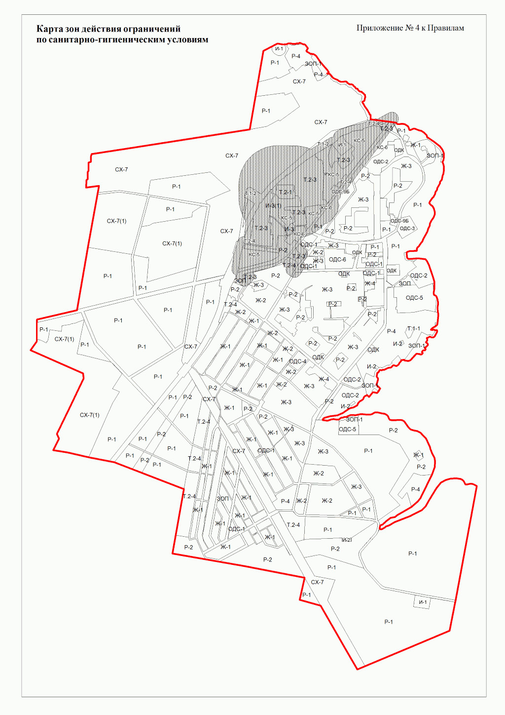 Карта зон действия ограничений по санитарно-гигиеническим условиям посёлка Рефтинский